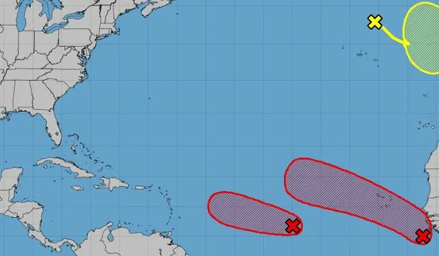 The Atlantic Basin seven-day outlook, as of 8 a.m. Tuesday. (National Hurricane Center)