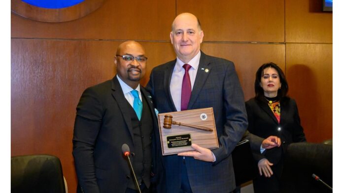 Permanent Representative of The Bahamas to the OAS, Chet Neymour (left) with Argentine ambassador to OAS, Daniel Raimondi.