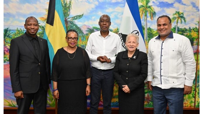 From L-R: Honourable Lejone Mpotjoane, Minister of Foreign Affairs and International Relations; the Honourable Justice Nthomeng Majara, Deputy Prime Minister; Lesotho’s candidate to for the post of Commonwealth Secretary-General, Mr. Joshua Phoho Setipa; the Acting Prime Minister and Acting Minister of Foreign Affairs, the Honourable Glenys Hanna Martin, and the Minister of Economic Affairs, Senator the Honourable Michael Halkitis.